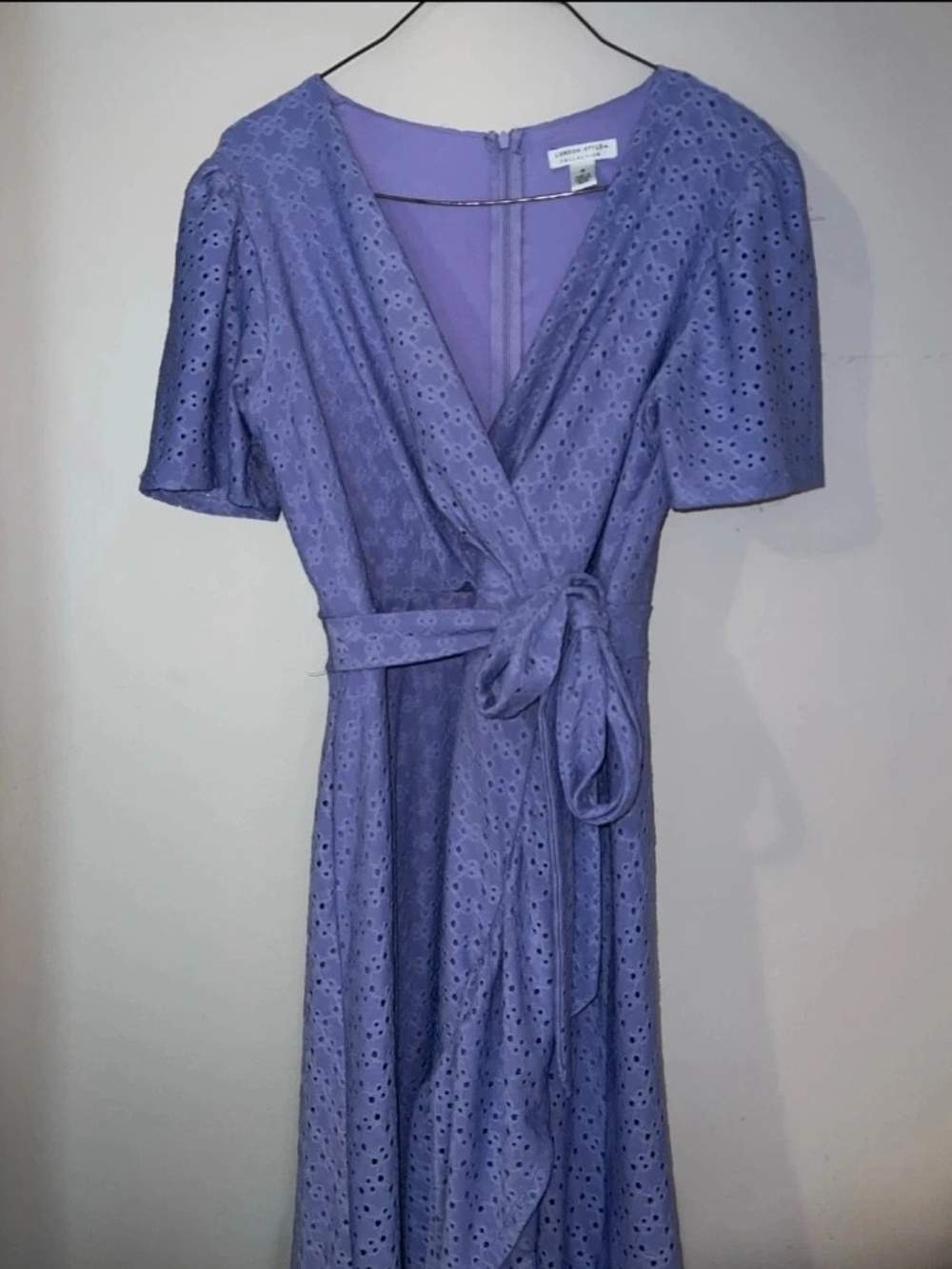 London Style Lavender Eyelet Wrap Midi Dress